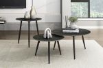Modern Style Nesting Cocktail Tables and Side Table 3-Piece Occasional Table Set Black Metal Legs Sintered Stone Top
