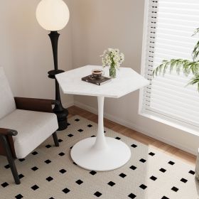 31.50" Modern Hexagonal Coffee Table with White Printed Marble Top and Metal Base for Dining Room, Kitchen and Living Room