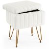 Vanity Stool Chair with Storage, Ottoman Faux Fur Soft Padded Makeup Footstools Seat with 4 Metal Legs Anti-Slip Adjustable Feet Modern,white