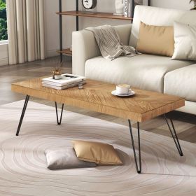 ON-TREND Modern Coffee Table, Easy Assembly Tea Table, Thicken Cocktail Table with w/Chevron Pattern & Metal Hairpin Legs for Living Room