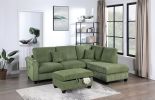 Gorgeous Sage Color 3pc Sectional Set Corduroy Upholstered LAF Sofa RAF Chaise Ottoman L-Sectional Living Room Furniture