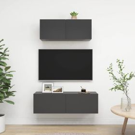 2 Piece TV Cabinet Set Gray Engineered Wood