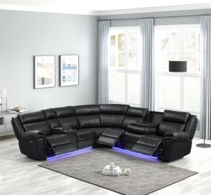 Aviator Modern Style Recliner Sectional Sofa made with Wood in Black