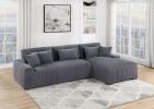Modern 2pc Sectional Set XL Plush Corduroy Fabric Dark Gray LAF Sofa RAF Chaise Living Room Couch