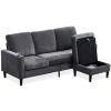 Modern Design Chenille 3 Seat L-Shape Sectional Sofa with Storage Chaise for Apartment, Studio, Office,Living Room,L shape-Dark Grey