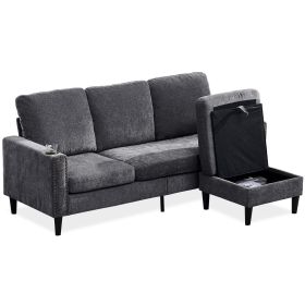Modern Design Chenille 3 Seat L-Shape Sectional Sofa with Storage Chaise for Apartment, Studio, Office,Living Room,L shape-Dark Grey