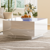 ON-TREND Square High Glossy Coffee Table with 16-color LED Strip Lights, Modern Center Table with 5mm Frosted Tempered Glass Top for Living Room