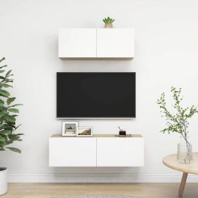 2 Piece TV Cabinet Set White and Sonoma Oak Engineered Wood