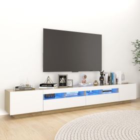 TV Cabinet with LED Lights White and Sonoma Oak 102.4"x13.8"x15.7"