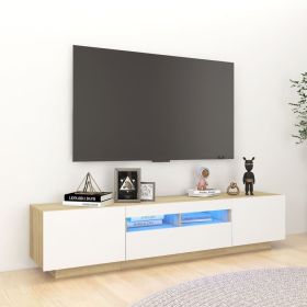 TV Cabinet with LED Lights White and Sonoma Oak 70.9"x13.8"x15.7"