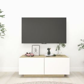 TV Cabinet White and Sonoma Oak 39.4"x13.8"x15.7" Engineered Wood