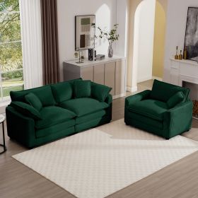 Modern Living Room Sofa Two-Piece Set, Suitable for Living room and Bedroom Sofa Set, Consists of a Single Seat and a 3-Seater Sofas, Green Corduroy