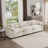 Mid-Century Modern Sofa 3-Seater Sectional Sofa with 2 Arm Pillows and 3 Throw Pillows, Light Beige Corduroy Fabric