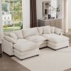 Oversized Modular Cushion Sofa with Ottomans, Comfy Upholstered U Shaped Convertible Corner Sectional Sofa Couch, Light Beige Corduroy