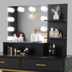 FCH Large Vanity Set with 10 LED Bulbs, Makeup Table with Cushioned Stool, 3 Storage Shelves 2 Drawers, Dressing Table Dresser Desk for Women, Girls