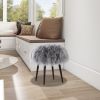 Alberta 16" Mongolian Sheepskin Round Ottoman , Dimensional Gray Genuine Fur