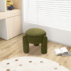 Hugo 20.5" Round Fully Upholstered Ottoman, Moss Green Boucle