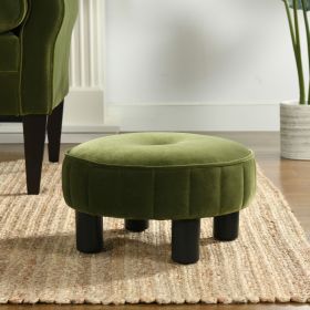Riley 16" Round Footstool Ottoman, Olive Green Performance Velvet