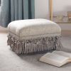 Fiona Accent Footstool Ottoman, Silvery-Blue Beige Paisley Jacquard