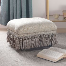 Fiona Accent Footstool Ottoman, Silvery-Blue Beige Paisley Jacquard