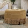 Yolanda 24" Round Upholstered Accent Ottoman, Gold Yellow Velvet with Gold Trim
