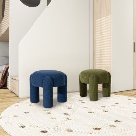 Hugo 20.5" Round Fully Upholstered Ottoman, Cerulean Blue Boucle