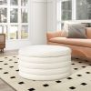 Fuji 36" Round Upholstered Storage Cocktail Ottoman, Ivory White Boucle