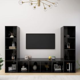 TV Cabinets 3 pcs High Gloss Black 56.1"x13.8"x14.4" Engineered Wood