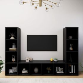 TV Cabinets 3 pcs Black 56.1"x13.8"x14.4" Engineered Wood