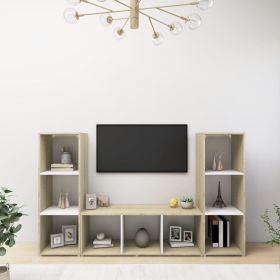 TV Cabinets 3 pcs White and Sonoma Oak 42.1"x13.8"x14.6" Engineered Wood