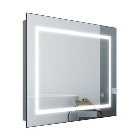 32x24inch Glossy Brushed Silver 3000-6000K LED Bathroom Mirror With Lights