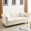 [Video] 80" Chesterfield Sofa Beige Velvet for Living Room, 3 Seater Sofa Tufted Couch with Rolled Arms and Nailhead for Living Room, Bedroom, Office