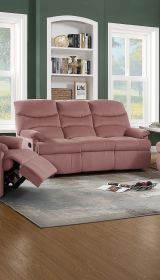 Luxurious Velvet Blush Pink Color 3-Seater Manual Recliner Sofa Couch Manual Motion Plush Armrest Living Room Furniture 1pc Sofa Couch