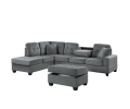 Dark Gray Plush Microfiber Living Room Furniture 3-PCS Reversible Sectional Sofa Set Sofa w Cup Holder Reversible Chaise And Storage Ottoman