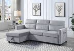 Ruby 81.5" Light Gray Velvet Reversible Sleeper Sectional Sofa with Storage Chaise and Side Pocket