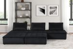 Anna 120" Black Velvet 5 Pc Sectional Sofa Ottoman