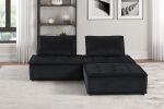 Anna 80" Black Velvet 3 Pc Sectional Sofa Ottoman