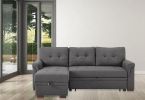 Destiny 84" Dark Gray Linen Reversible Sleeper Sectional Sofa with Storage Chaise