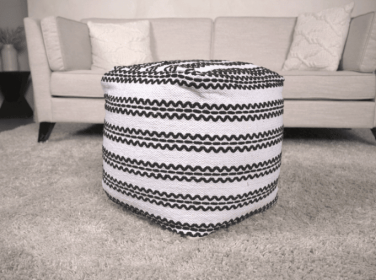 Lani Handcrafted Fabric Pouf, Natural with Black