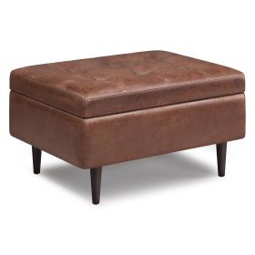 Shay - Mid Century Small Coffee Table Storage Ottoman - Distressed Saddle Brown