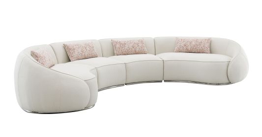 Sahara Beige Boucle Sectional Sofa W/3 Pillows