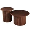 Walnut Wood Veneer Tabletop, Set of 2 Round Coffee Tables, Farmhouse Circle Coffee Table MDF Table-top with Metal Base