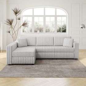 106.3" Soft Rabbit Plush L-shaped 4-Person Sofa. Comfortable & Stylish. Matches Bedroom & Living Room. Light gray. Modern plush furniture. Modular des