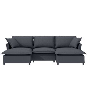 [New+Video] Chenille Sectional Sofa with Ottoman,U Shaped Cloud Sleeper Couch Set with Pillows,Free Combination