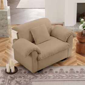 Modern Deep Seat Single Sofa, Upholstered Accent Chair With Fluffy Armrest Pillows and Backrest,Velvet Fabric Single Sofa With Storage Function
