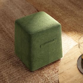 Oliver 16" Tapered Square Upholstered Ottoman, Moss Green Fleeced Teddy