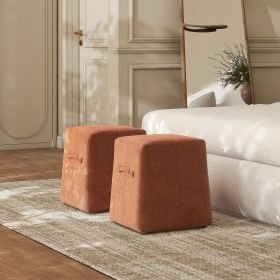 Oliver 16" Tapered Square Upholstered Ottoman, Spice Orange Fleeced Teddy