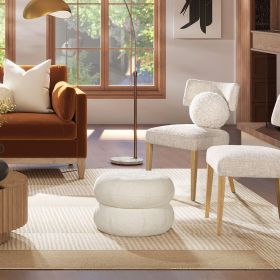 Nest 19.5" Low Round Upholstered Ottoman, Almond White Chenille