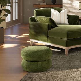 Nest 19.5" Low Round Upholstered Ottoman, Moss Green