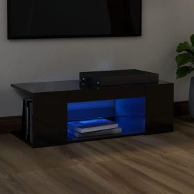 TV Cabinet with LED Lights High Gloss Black 35.4"x15.4"x11.8"